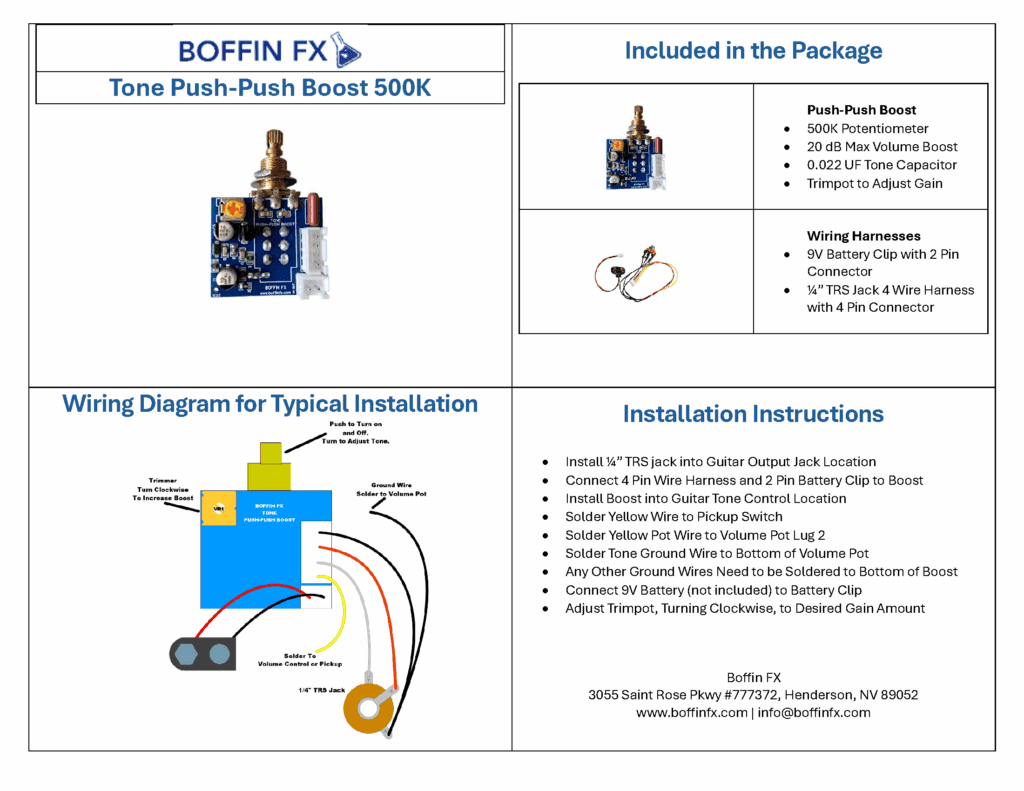 Tone Control and Booster 500K Booklet